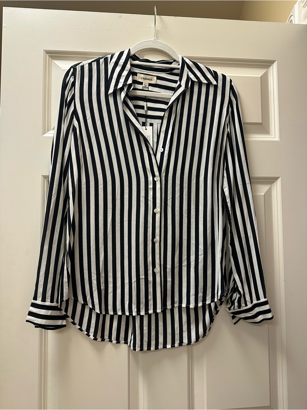 L’Agence Holly Black and White Striped Button-Down Shirt New With Tags xs